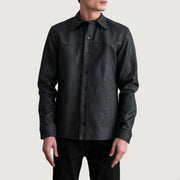 
Bronco Tumbled Nero Leather Shirt da Uomo - Vista laterale che mostra il taglio ergonomico delle maniche