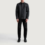 
Dettaglio ravvicinato of Shirt & Buttons Hardware on Bronco Tumbled Nero Leather Shirt da Uomo