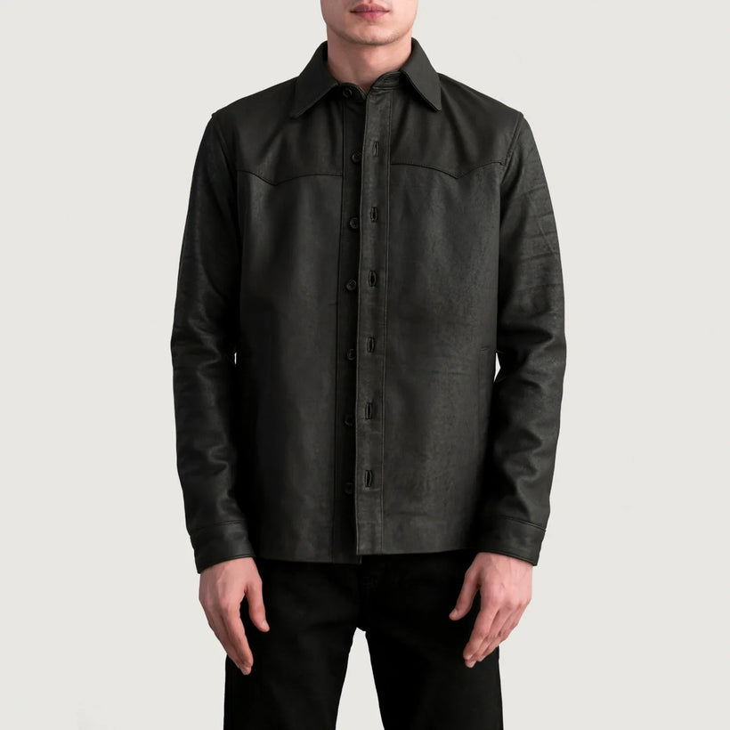Bronco Tumbled Marrone Leather Shirt da Uomo