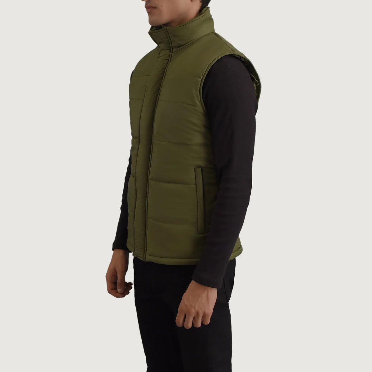 Green Full-Grain leather Vest - Vista posteriore Showing Tailored Shoulder Fit &amp; Clean Hemline