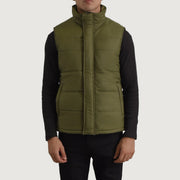 Dettaglio ravvicinato of Classic Collar &amp; Zipper With Placket Hardware on Bryan Verde Puffer Vest da Uomo