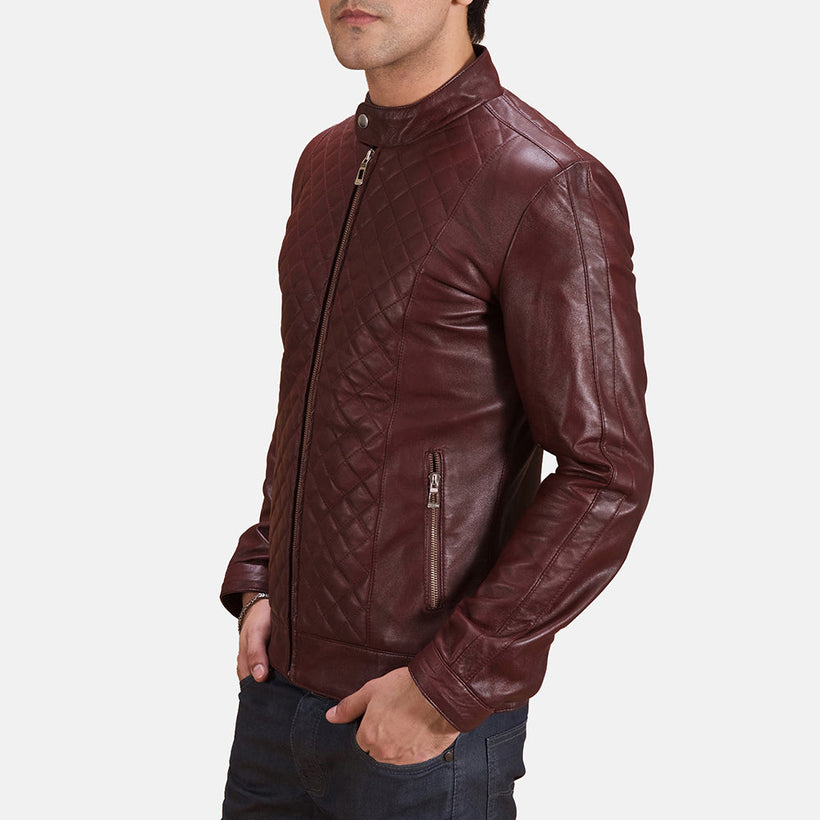 Burgunn Dee Bordeaux Giacca Biker in Pelle da Uomo