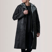 
Cai Nero Invecchiato Leather Shearling Cappotto in Pelle da Uomo For Men in Distressed Black Sheepskin Snuffed - Vista frontale e silhouette sartoriale | Acquista online