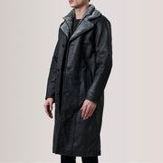 
Cai Nero Invecchiato Leather Shearling Cappotto in Pelle da Uomo For Men - Vista laterale che mostra il taglio ergonomico delle maniche