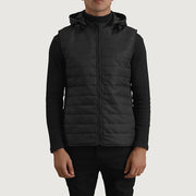 
Dettaglio ravvicinato of Classic Collar & Zipper Hardware on Carlo Nero Gilet imbottito con cappuccio da Uomo