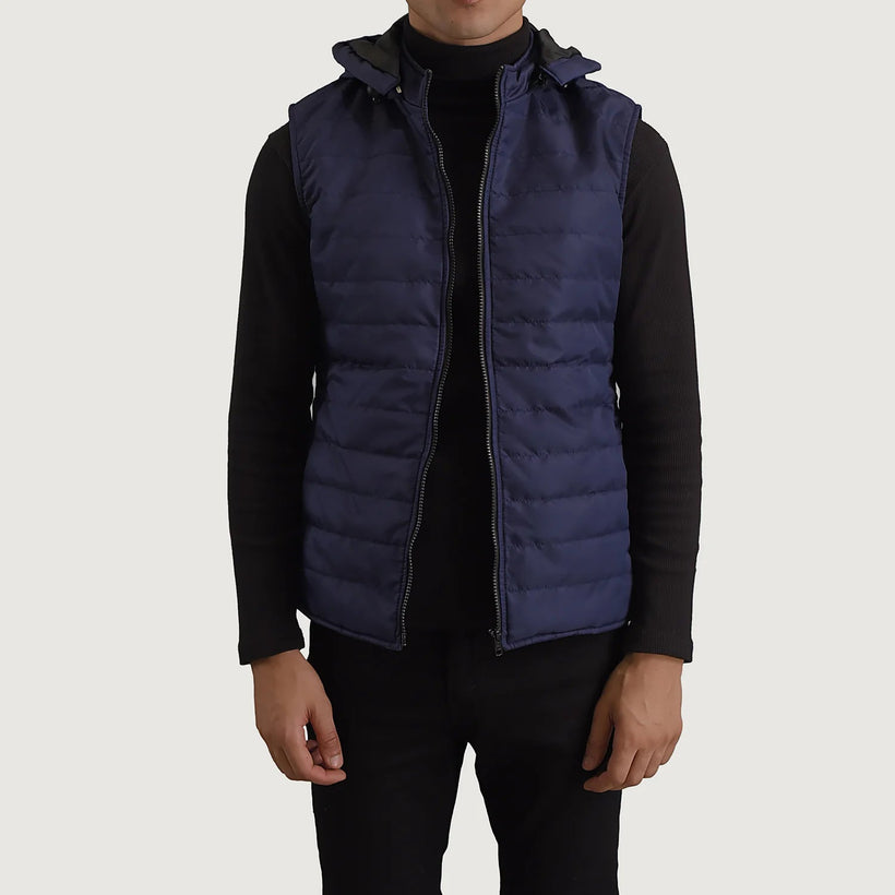 Carlo Blu Hooded Puffer Vest da Uomo