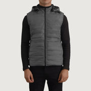 
Dettaglio ravvicinato of Classic Collar & Zipper Hardware on Carlo Grigio Gilet imbottito con cappuccio da Uomo