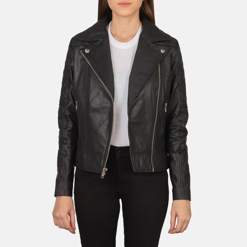 Carolyn Trapuntato Nero Giacca Biker in Pelle da Donna