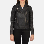 
Dettaglio ravvicinato of Notch & Zipper Hardware on Carolyn Quilted Black Biker Jacket