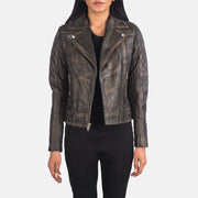 
Carolyn Quilted Distressed Brown Biker Jacket in Distressed Brown Goatskin Leather - Vista frontale e silhouette sartoriale | Acquista online