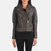 
Dettaglio ravvicinato of Notch & Zipper Hardware on Carolyn Quilted Distressed Brown Biker Jacket