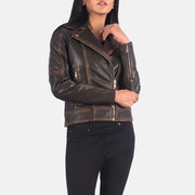 
Dettaglio ravvicinato of Notch & Zipper Hardware on Carolyn Quilted Vintage Brown Biker Jacket