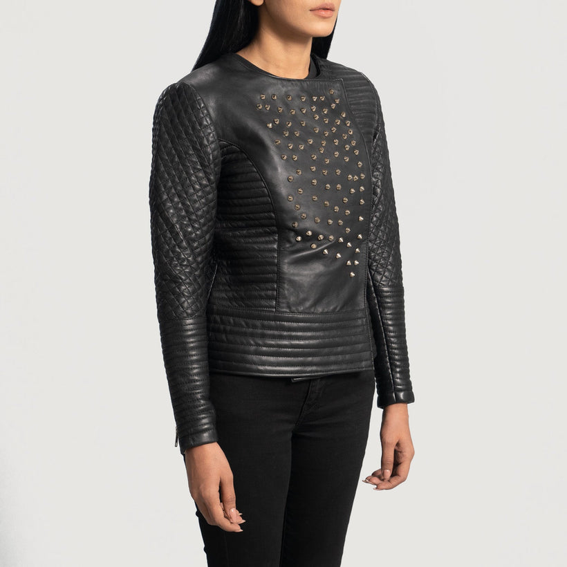 Celeste Studded Nero Giacca in Pelle da Donna