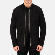 Men's Charcoal Nero Suede Giacca Biker in Pelle da Uomo in Black Goatskin Suede - Vista frontale e linea su misura | Acquista online