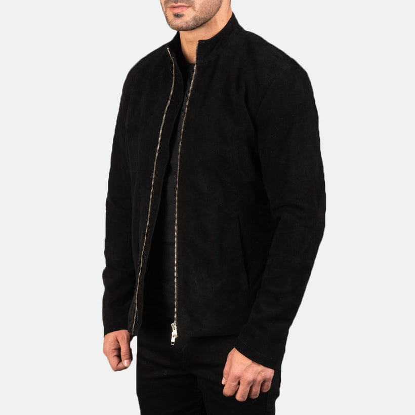 Charcoal Nero Suede Giacca Biker in Pelle da Uomo