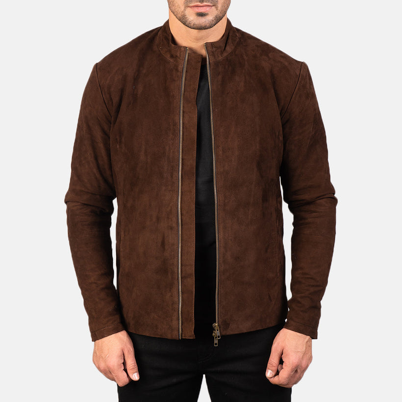 Charcoal Mocha Suede Giacca Biker in Pelle da Uomo