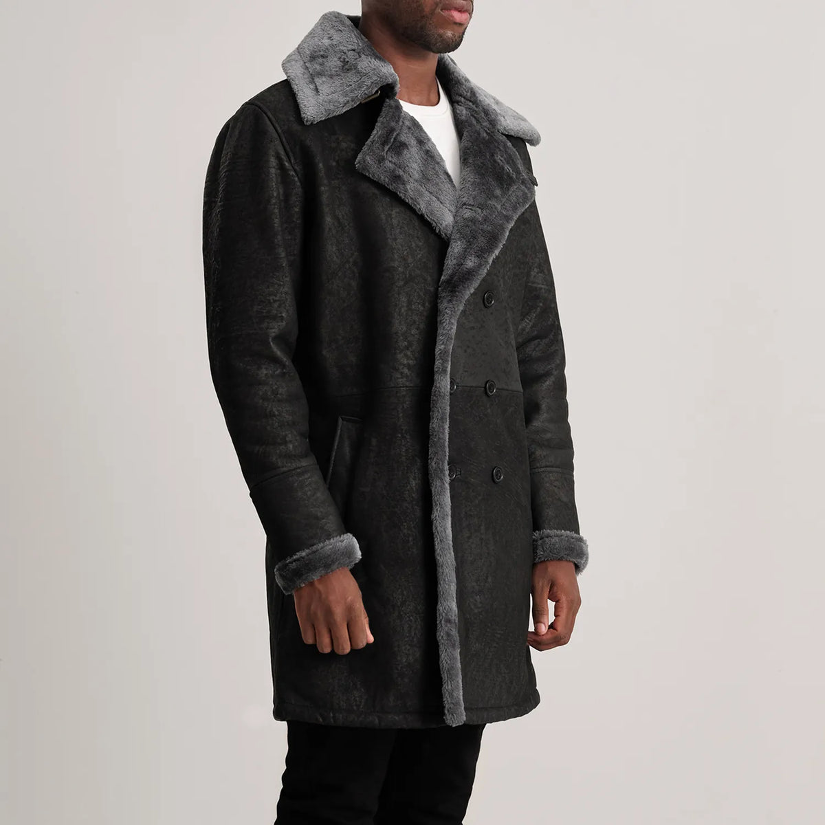 Brown Goatskin Suede Aviator Jacket - Vista posteriore Showing Tailored Shoulder Fit &amp; Clean Hemline