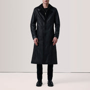 
Black Sheepskin leather Coat - Vista posteriore con spalle definite e orlo pulito
