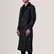 
Charlton Nero Leather Single Breasted Cappotto in Pelle da Uomo For Men - Vista laterale che mostra il taglio ergonomico delle maniche