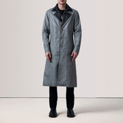
Grey Sheepskin leather Coat - Vista posteriore con spalle definite e orlo pulito