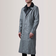 
Charlton Grigio Leather Single Breasted Cappotto in Pelle da Uomo For Men - Vista laterale che mostra il taglio ergonomico delle maniche