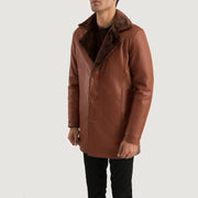 
Brown Sheepskin Burnishing Winter Jacket - Vista posteriore con spalle definite e orlo pulito