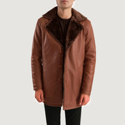 
Dettaglio ravvicinato of Shirt & Button Hardware on Cannella Marrone Leather Fur Cappotto in Pelle da Uomo