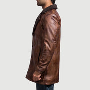 
Dettaglio ravvicinato of Notch & Button Hardware on Cannella Distressed Leather Fur Cappotto in Pelle da Uomo