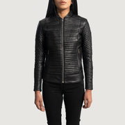 Women's Cityscape Nero Giacca Biker in Pelle da Donna in Black Sheepskin Leather - Vista frontale e linea su misura | Acquista online