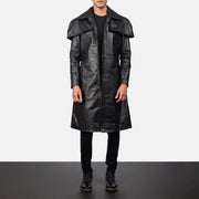 
Classic Nero Leather Duster da Uomo in Black Cowhide Leather - Vista frontale e silhouette sartoriale | Acquista online