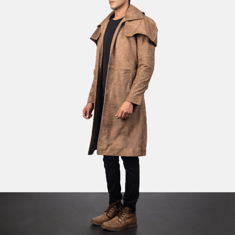 Classic Marrone Leather Duster da Uomo