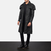 
Distressed Black Sheepskin Snuffed Trench Coat - Vista posteriore con spalle definite e orlo pulito