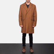 Men's Claud Khaki Wool Double Breasted Coat in Khaki Synthetic Wool - Vista frontale e linea su misura | Acquista online