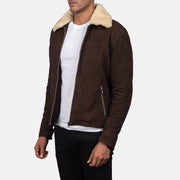 Distressed Brown Goatskin Suede Biker Jacket - Vista posteriore Showing Tailored Shoulder Fit &amp; Clean Hemline