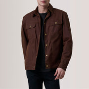 Colberto Marrone Waxed Canvas Trucker Giacca in Pelle da Uomo For Men in Brown Waxed Cotton Canvas - Vista frontale e linea su misura | Acquista online
