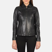 Black Sheepskin leather Jacket - Vista posteriore Showing Tailored Shoulder Fit &amp; Clean Hemline