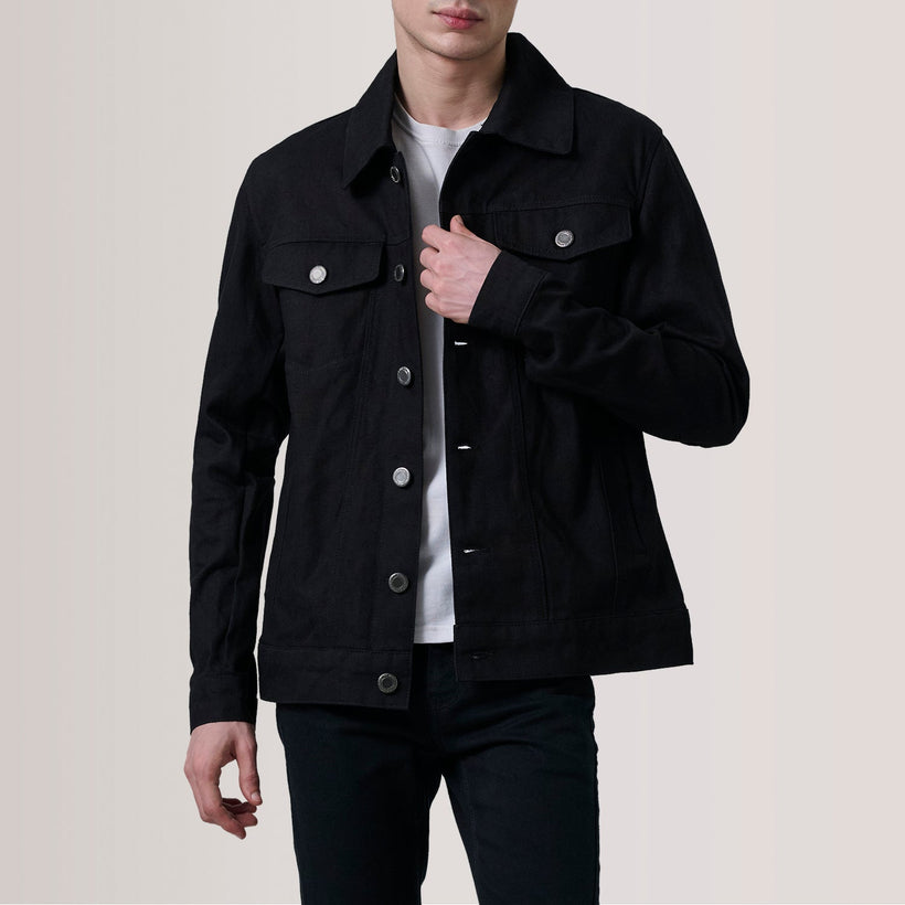 Conard Nero Denim Trucker Giacca in Pelle da Uomo