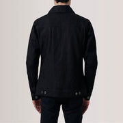 Dettaglio ravvicinato of Classic Collar &amp; Heavy-Duty Zipper Hardware on Conard Nero Denim Trucker Giacca in Pelle da Uomo For Men