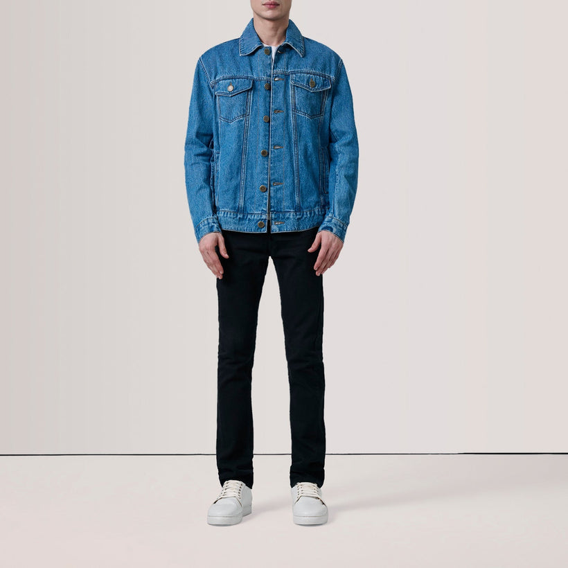 Conard Blu Denim Trucker Giacca in Pelle da Uomo