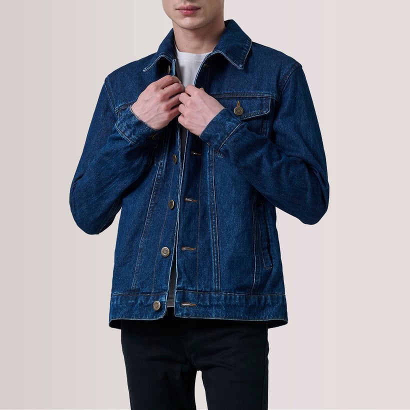 Conard Dark Blu Denim Trucker Giacca in Pelle da Uomo