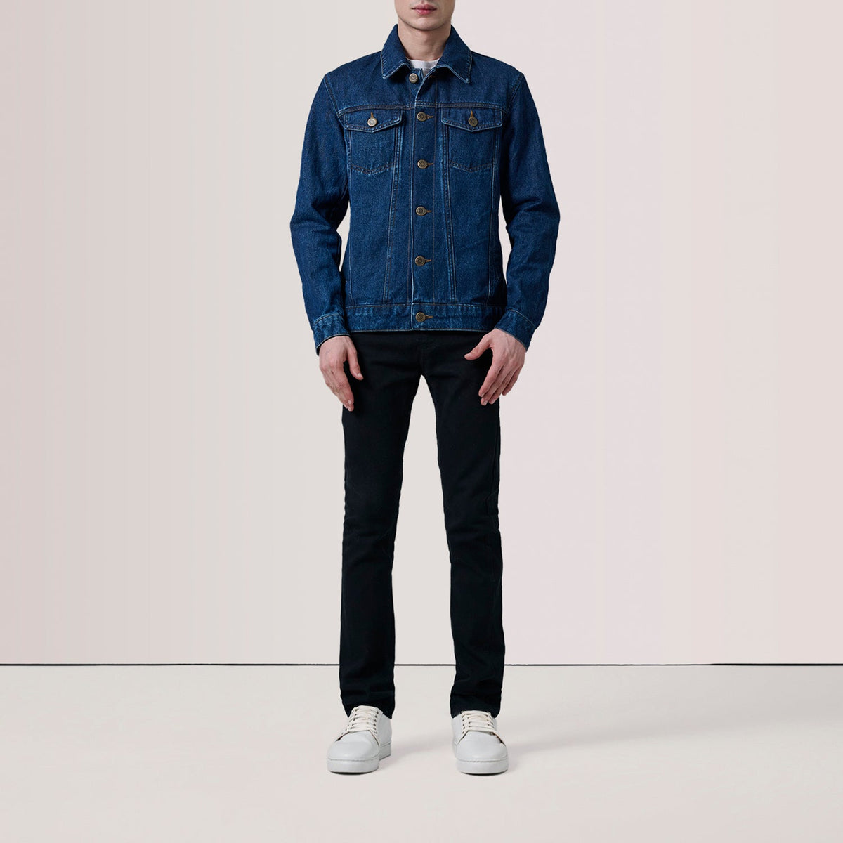 
Dark Blue Full-Grain leather Jacket - Vista posteriore con spalle definite e orlo pulito
