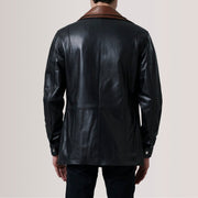 Dettaglio ravvicinato of Shirt &amp; Zipper with placket Hardware on Connor Black Leather Coat For Men