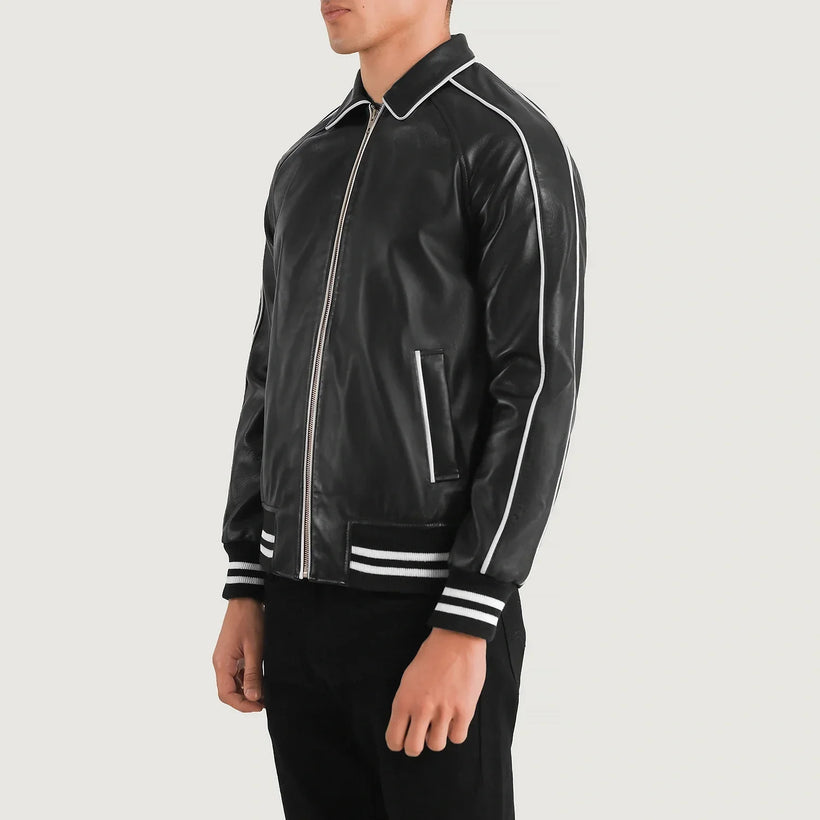 Cooper Nero Leather Varsity Giacca in Pelle da Uomo