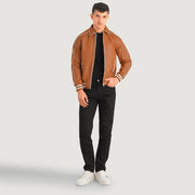 Cooper Cuoio Marrone Leather Varsity Giacca in Pelle da Uomo in Tan Brown Sheepskin Leather - Vista frontale e linea su misura | Acquista online