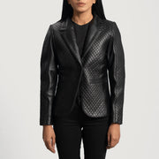 Women's Cora Trapuntato Nero Blazer in Pelle in Pelle da Donna in Black Sheepskin Leather - Vista frontale e linea su misura | Acquista online