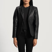 Black Sheepskin leather Blazer - Vista posteriore Showing Tailored Shoulder Fit &amp; Clean Hemline