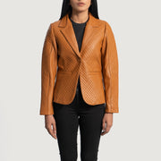 Women's Cora Trapuntato Marrone Blazer in Pelle in Pelle da Donna in Brown Sheepskin Leather - Vista frontale e linea su misura | Acquista online