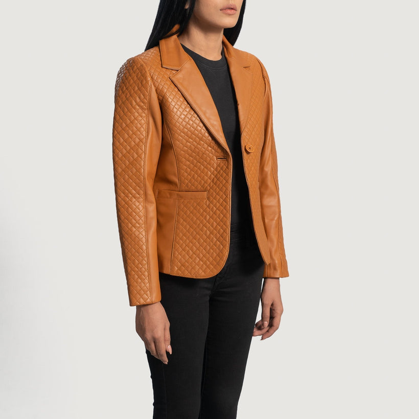 Cora Trapuntato Marrone Blazer in Pelle in Pelle da Donna