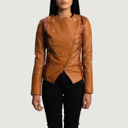 Women's County Cuoio Overlap Giacca in Pelle da Donna in Tan Brown Sheepskin Leather - Vista frontale e linea su misura | Acquista online