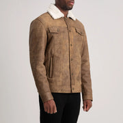 
Distressed Brown Sheepskin Snuffed Aviator Jacket - Vista posteriore con spalle definite e orlo pulito